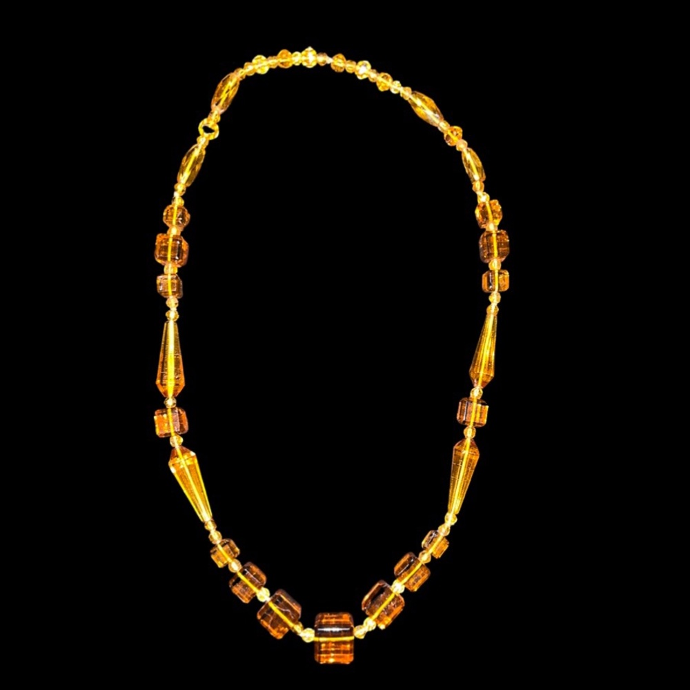 Vintage (About 1920s) Amber Glass Necklace 24” - Picture 2 of 4